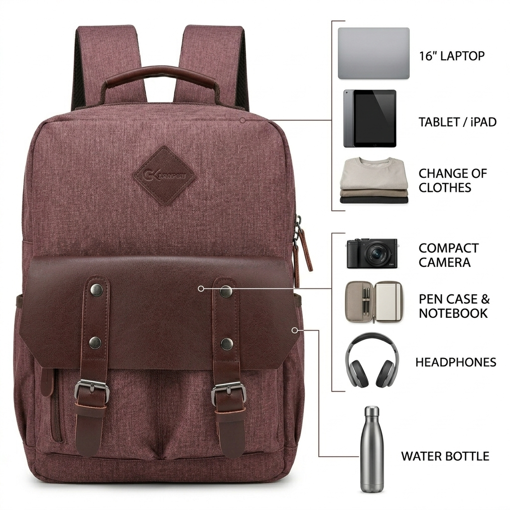 American Retro Casual Backpack with Laptop-Compatible