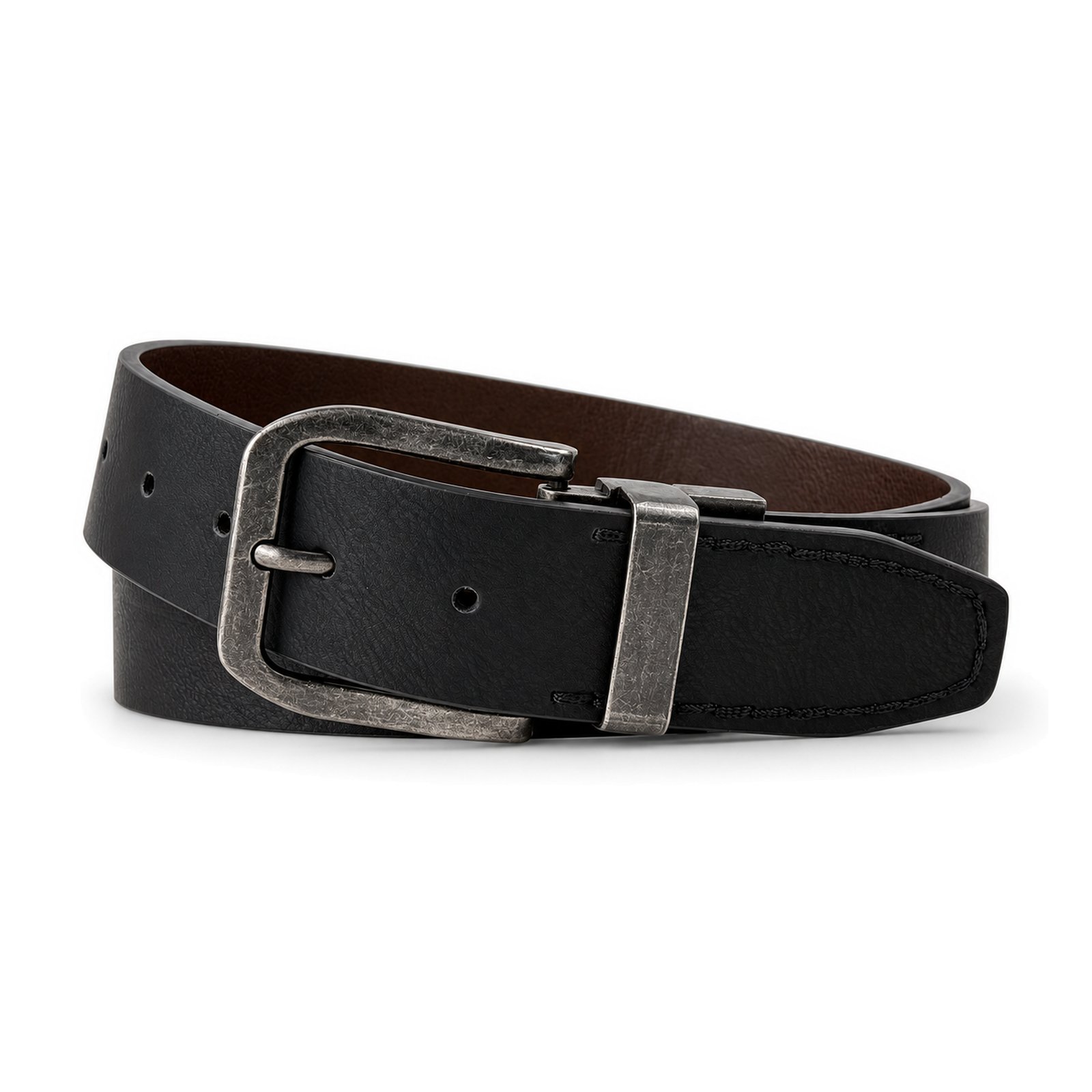 Black/Brown Men's Faux leather Rotating buckle Belt 2168