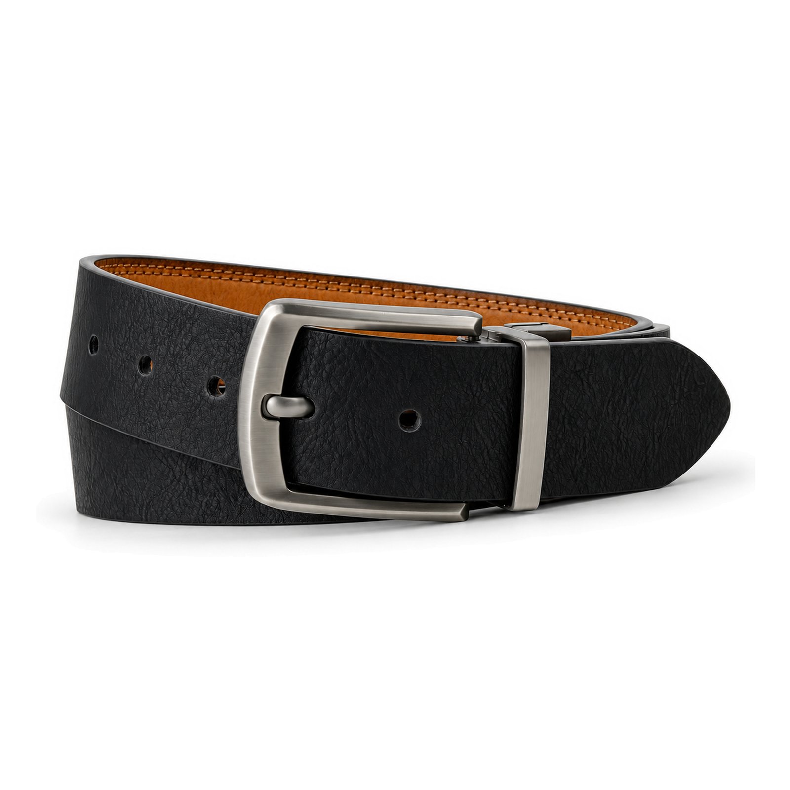Black/Tan Men's Faux leather Rotating buckle Belt 2155