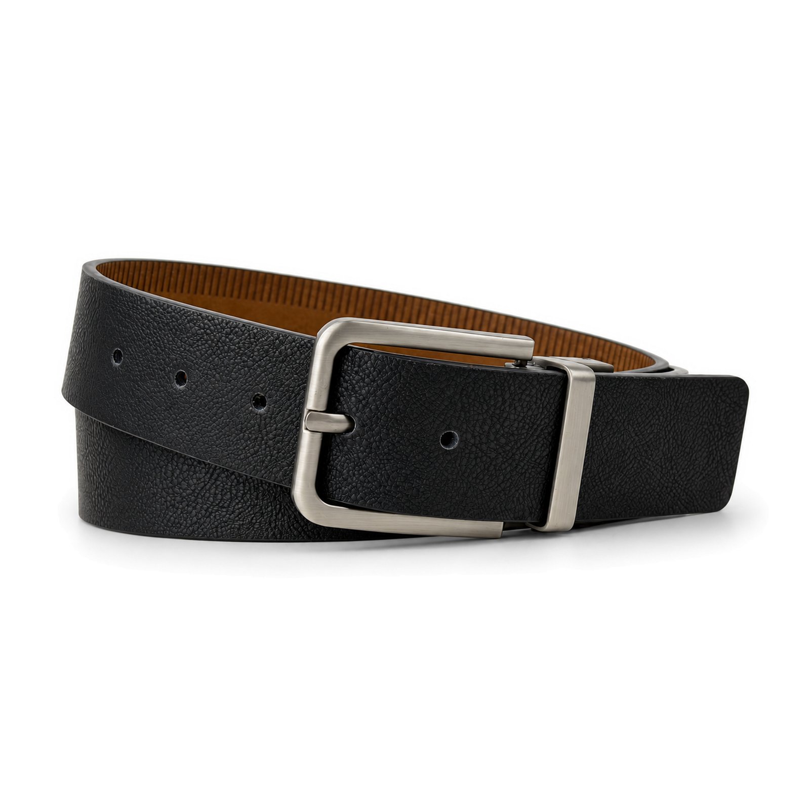Black/Tan Men's Faux leather Rotating buckle Belt 2088