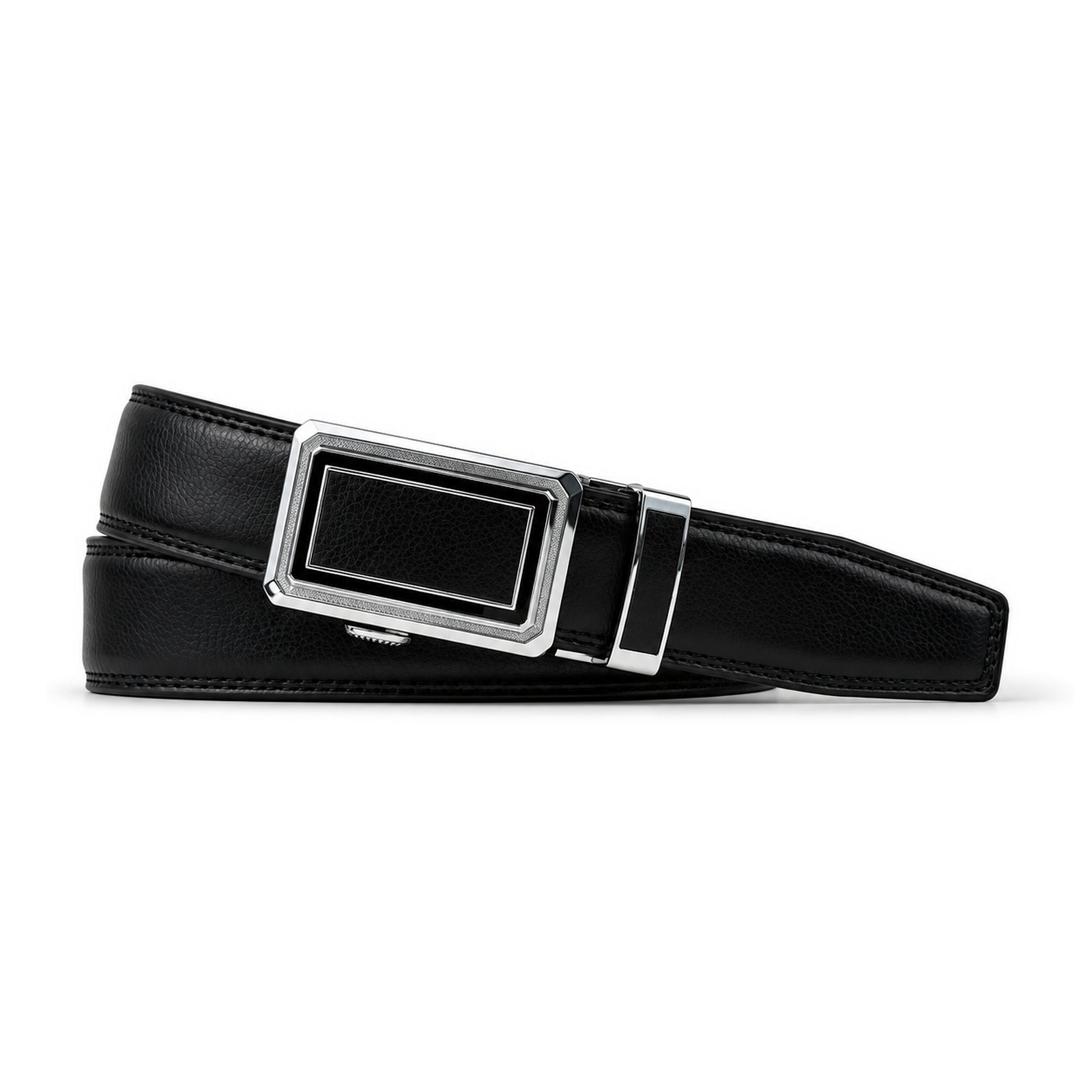 Black Men's Leather (Vera Pelle) Track buckle Belt FDL065