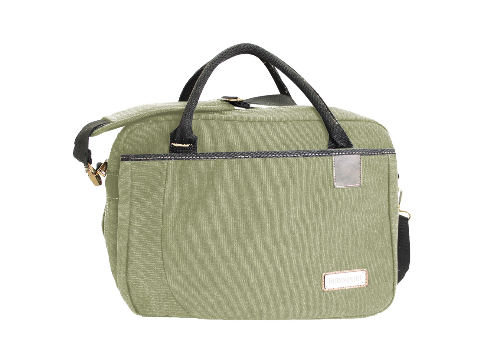 Khaki compact backpack with front zip pocket