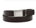 Brown Genuine Leather Belt with Rectangular Silver Track Buckle for Men